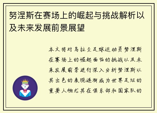 努涅斯在赛场上的崛起与挑战解析以及未来发展前景展望